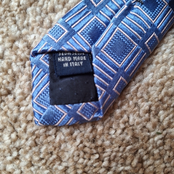 Barcelino Mens 100% Silk Tie Blue Geometric 4" - Picture 4 of 5